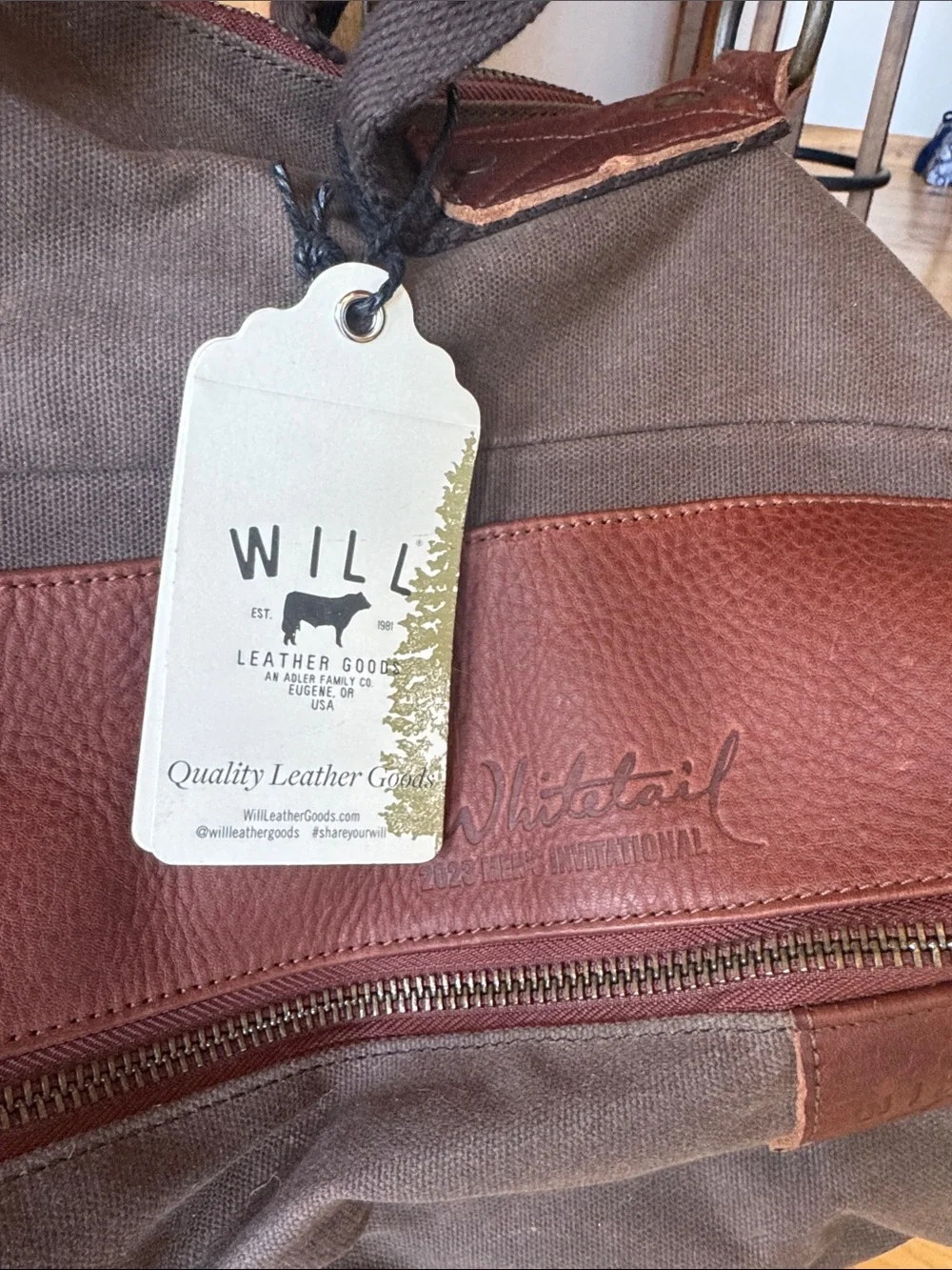 Will Leather Goods Brown Canvas with Chestnut Leather Trim Duffel